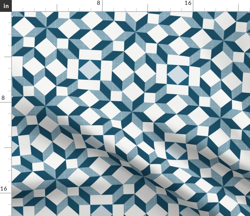 geometric quilt star pattern clash blue and white | small