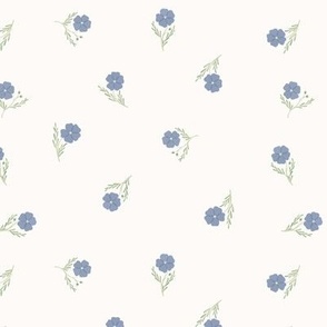 Small | Serene Blossoms: Tossed Blue Flowers on Cream #P230091