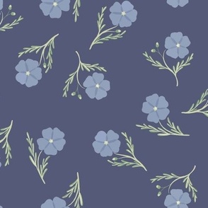 Medium | Serene Blossoms: Tossed Blue Flowers on Cream #P230091