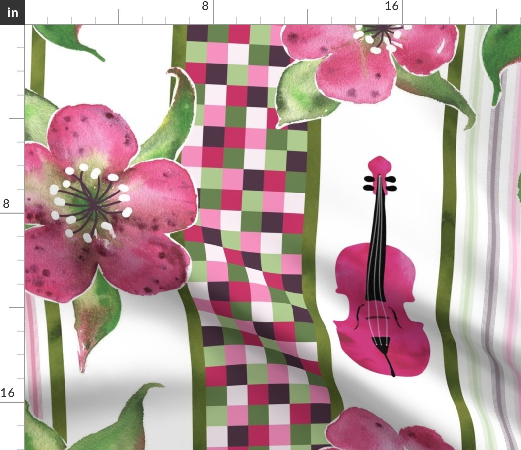 large-Violin Garden - Pink Flowers and Violins, with mosaic