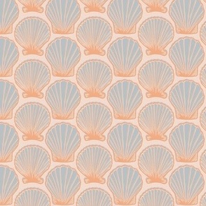 Scallop shells in blue and coral 2.5"