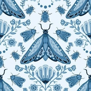 Beetles and Moths on aqua blue