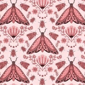 Beetles and moths in pink 