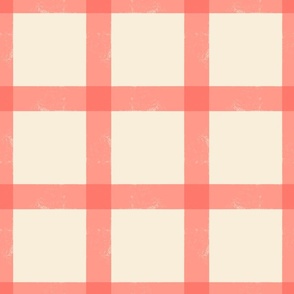 gingham plaid coral on beige background