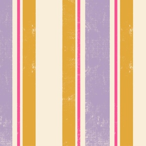 rainbow violet, pink, mustard stripe trio on beige background