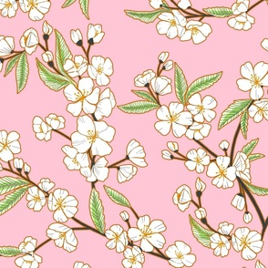 White Blossom Garden - Blush Pink - Large Scale 