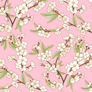 White Blossom Garden - Blush Pink - Medium Scale 