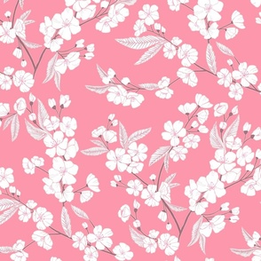 White Blossom Garden - Pink - Medium Scale 
