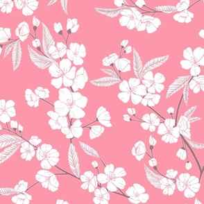White Blossom Garden - Pink - Large Scale 