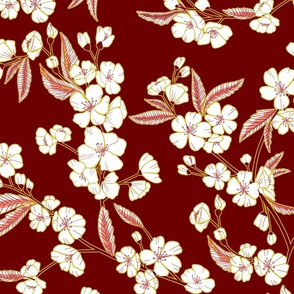 White Blossom Garden - Oriental Crimson - Large Scale 