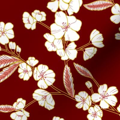 White Blossom Garden - Oriental Crimson - Medium Scale 