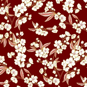 White Blossom Garden - Oriental Crimson - Medium Scale 