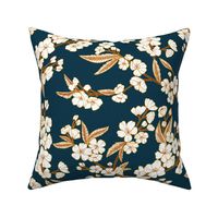 White Blossom Garden - Rustic and Navy - Medium Scale 