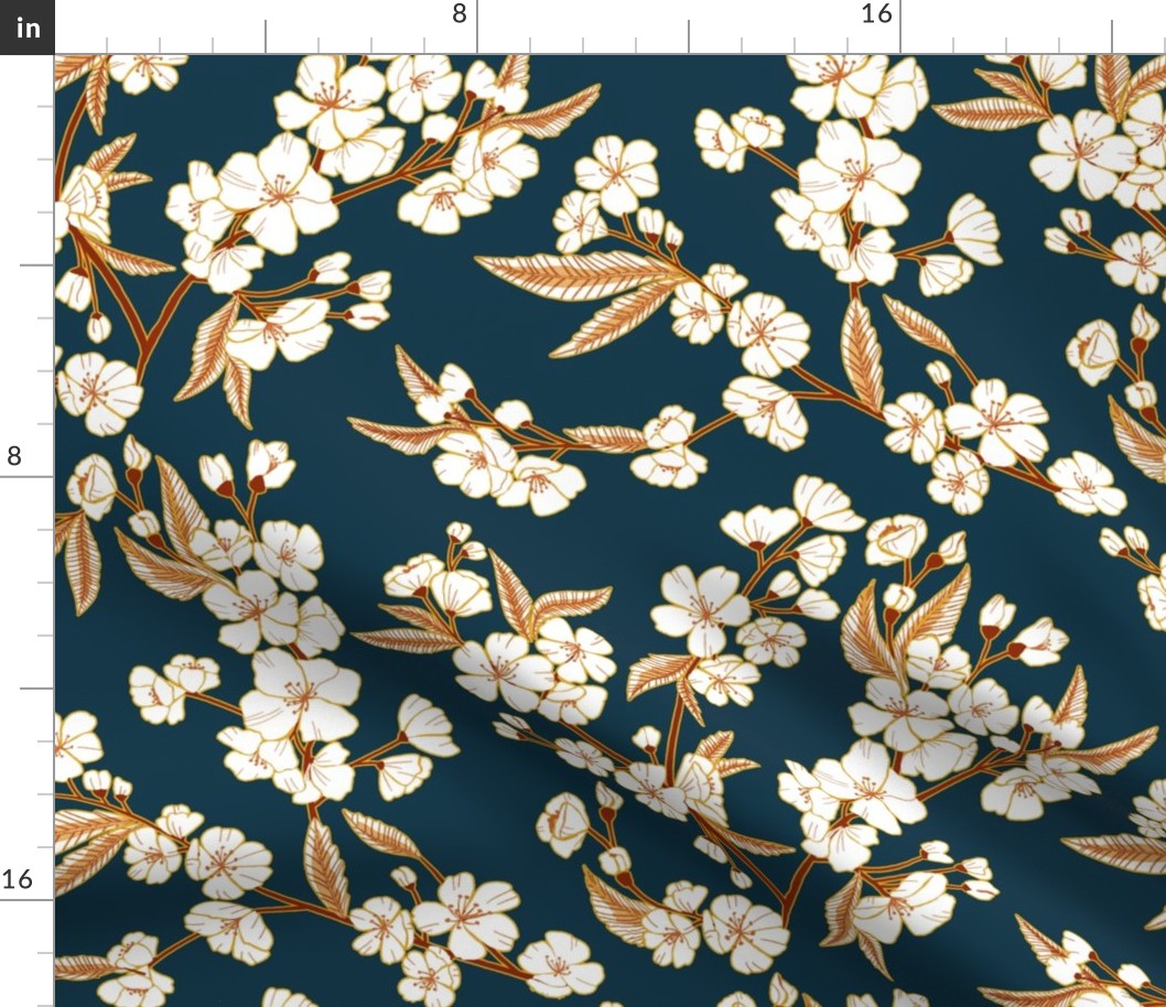 White Blossom Garden - Rustic and Navy - Medium Scale 