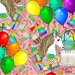 The Unicorn's Birthday Party (Pink large scale)  