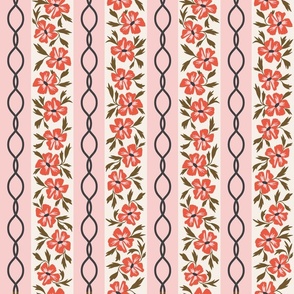 Trad Floral Stripe | Red, Pink, + White