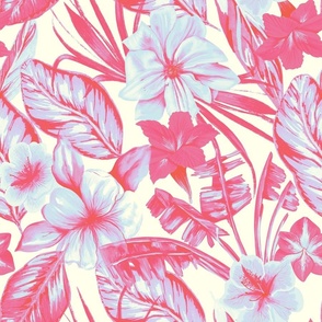 Tropical Flowers in Blue and Pink