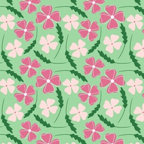 Boho Floral Pattern No.3 Pink Flowers On Green