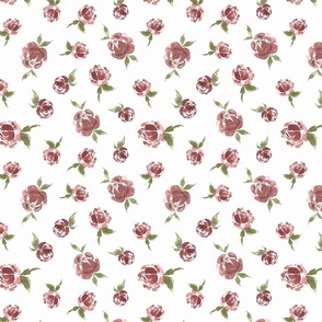 Magenta & Fondant Pink Watercolor Flower Fabric Scattered Peonies on White
