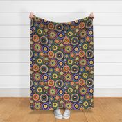 Happy Birthday- Multidirectional Folk Art Floral Table Runner- Colorful Mandalas- Multicolored Geometric Floral- Rainbow Colors Wallpaper- Black Background- Small