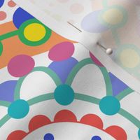 Happy Birthday- Multidirectional Folk Art Floral Table Runner- Colorful Mandalas- Multicolored Geometric Floral- Rainbow Colors Wallpaper- White Background- Medium