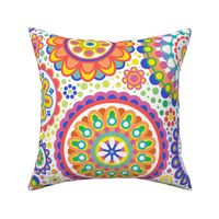 Happy Birthday- Multidirectional Folk Art Floral Table Runner- Colorful Mandalas- Multicolored Geometric Floral- Rainbow Colors Wallpaper- White Background- Medium