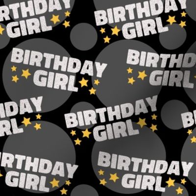 Birthday Girl Birthday Fabric Celebration Stars and Dots Black and Grey