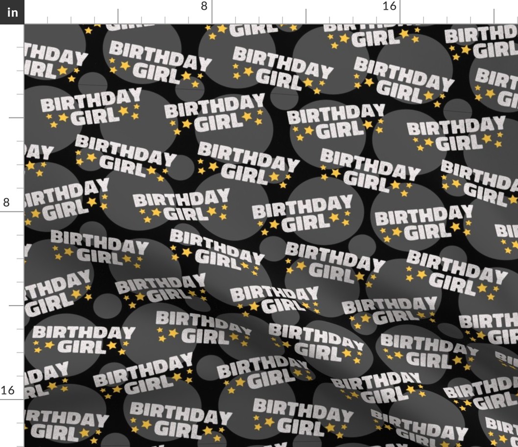 Birthday Girl Birthday Fabric Celebration Stars and Dots Black and Grey