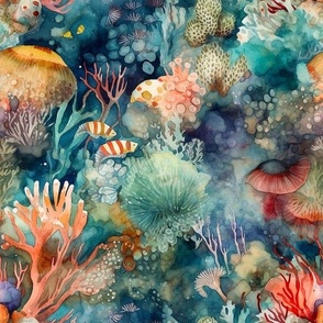 Watercolor Coral Reef (Dark)
