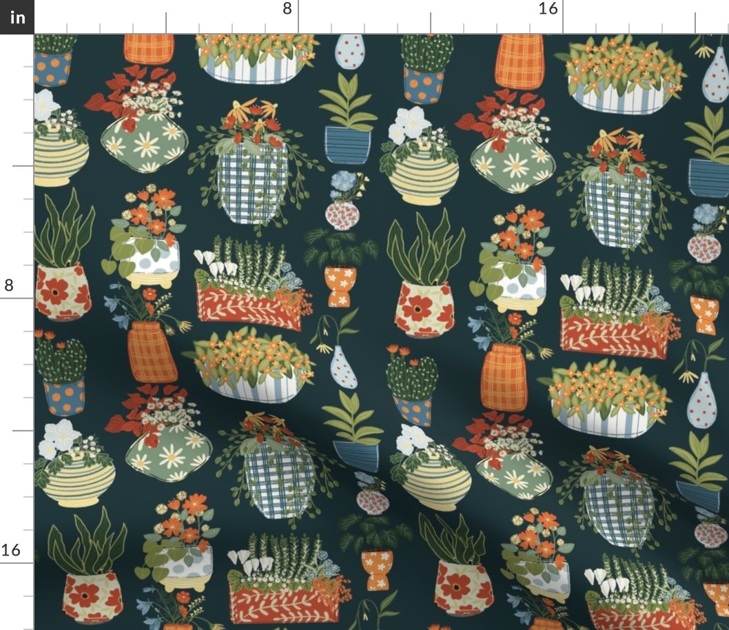Patterned Pots (Regular), Hand Drawn Plants, Plants in Patterned Pots, Colorful Flowers, Polka Dots, Stripes, Checkered, Plaid, Floral and Leaves, Vibrant Home Decor, Flower Illustrations, Red and White, Yellow and Orange, Green and Blue, Whimsical and Pl