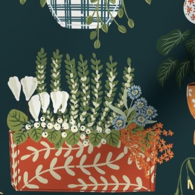 Patterned Pots (Large), Hand Drawn Plants, Plants in Patterned Pots, Colorful Flowers, Polka Dots, Stripes, Checkered, Plaid, Floral and Leaves, Vibrant Home Decor, Flower Illustrations, Red and White, Yellow and Orange, Green and Blue, Whimsical and Play