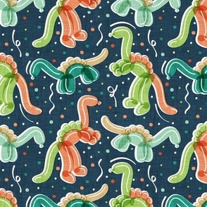 Small  scale // Dino-mite roaring party! // nile blue background orange honey yellow mint pine and limerick green fun party bendable balloon dinosaurs and confetti 
