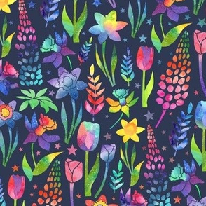 Watercolour spring - navy background