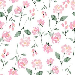 Pink florals/ soft pink floral fabric/ pink roses/ watercolor roses/ watercolor floral fabric 