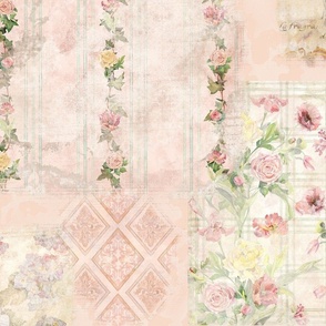 Floral Watercolor Vintage Flowers Collage Pink Cream Large