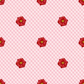 pink check with roses 