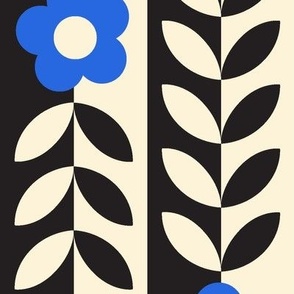 Vines (Maxi Black & Cream with Blue) || flower & leaf stripes