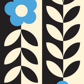 Vines (Maxi Black & Cream with Bright Blue) || flower & leaf stripes