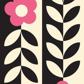Vines (Maxi Black & Cream with Bright Pink) || flower & leaf stripes
