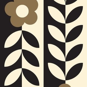 Vines (Maxi Black & Cream with Brown) || flower & leaf stripes
