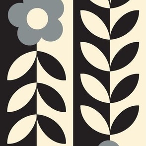 Vines (Maxi Black & Cream with Gray) || flower & leaf stripes