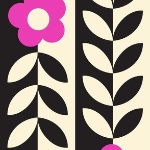 Vines (Maxi Black & Cream with Magenta) || flower & leaf stripes