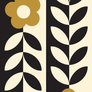 Vines (Maxi Black & Cream with Gold) || flower & leaf stripes