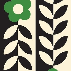 Vines (Maxi Black & Cream with Green) || flower & leaf stripes