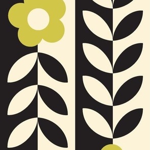Vines (Maxi Black & Cream with Lime) || flower & leaf stripes