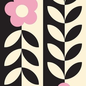 Vines (Maxi Black & Cream with Light Pink) || flower & leaf stripes