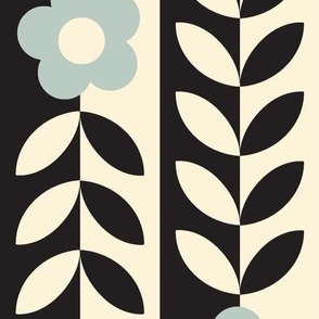 Vines (Maxi Black & Cream with Aqua) || flower & Leaf stripes