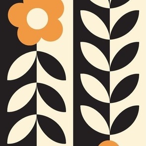 Vines (Maxi Black & Cream with Orange) || flower & leaf stripes