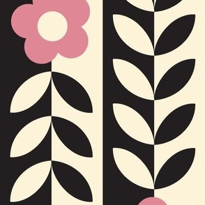 Vines (Maxi Black & Cream with Pink) || flower & leaf stripes