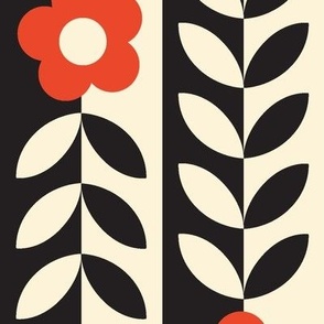 Vines (Maxi Black & Cream with Red) || flower & leaf stripes